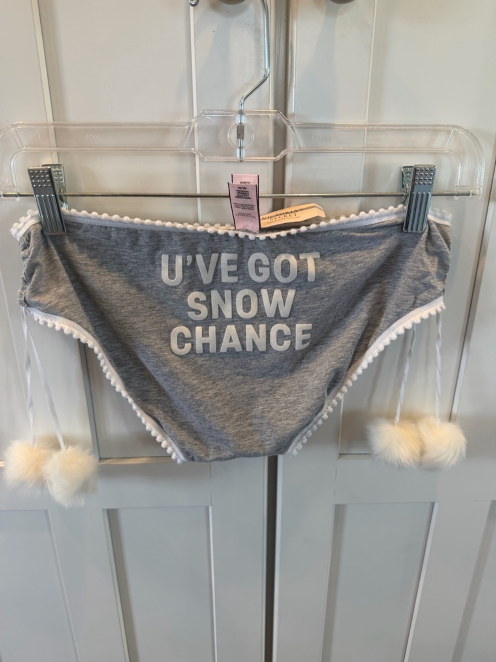 NWT Size-Med Victoria Secret Pom-Pom Bottoms with 'U'VE GOT SNOW CHANCE'